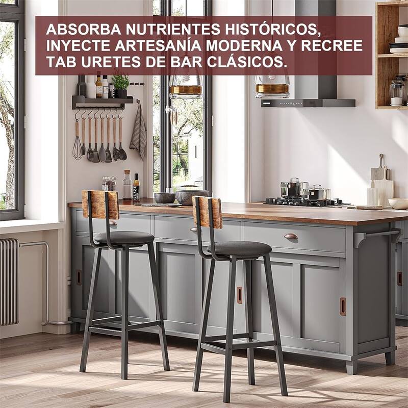 Bar Stool,PU Cushioned Breakfast Stools w/Backrest and Footrest,2 PCS