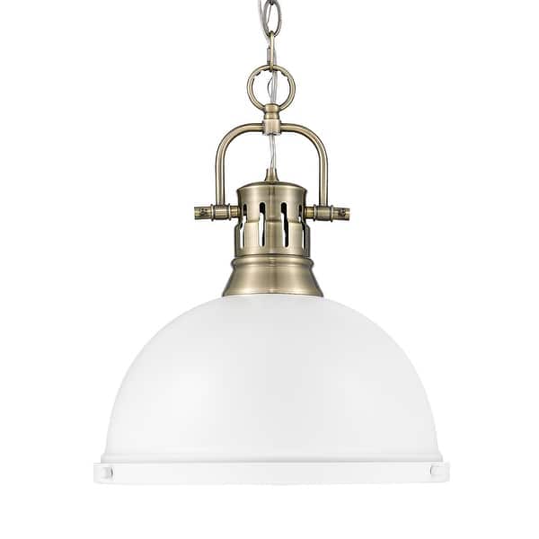 slide 1 of 1, Yep by Golden Lighting Duncan 1-light 14in Chain Hung Pendant in Aged Brass and Matte White shade
