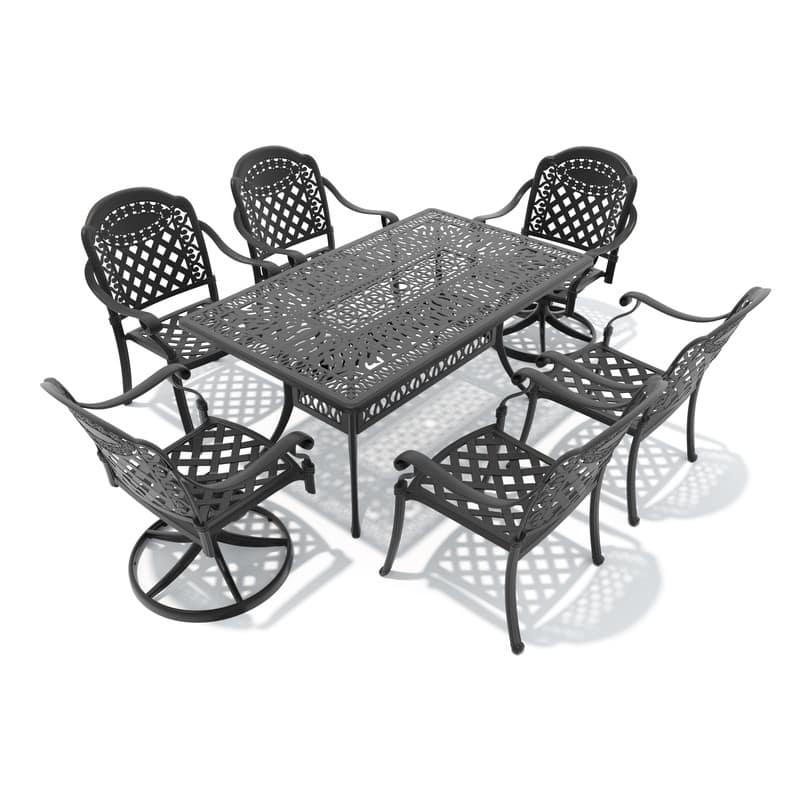 7-Piece Outdoor Dining Set with 1 Table and 6 Chairs, All-Weather Aluminum Outdoor Patio Sets
