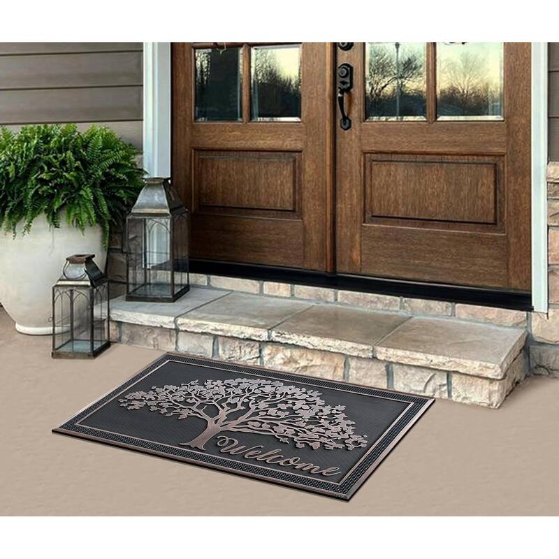 A1HC 100% Rubber Front Door Mat, All Season Large Size, Thin Profile Heavy Duty Doormat for Indoor Outdoor Use
