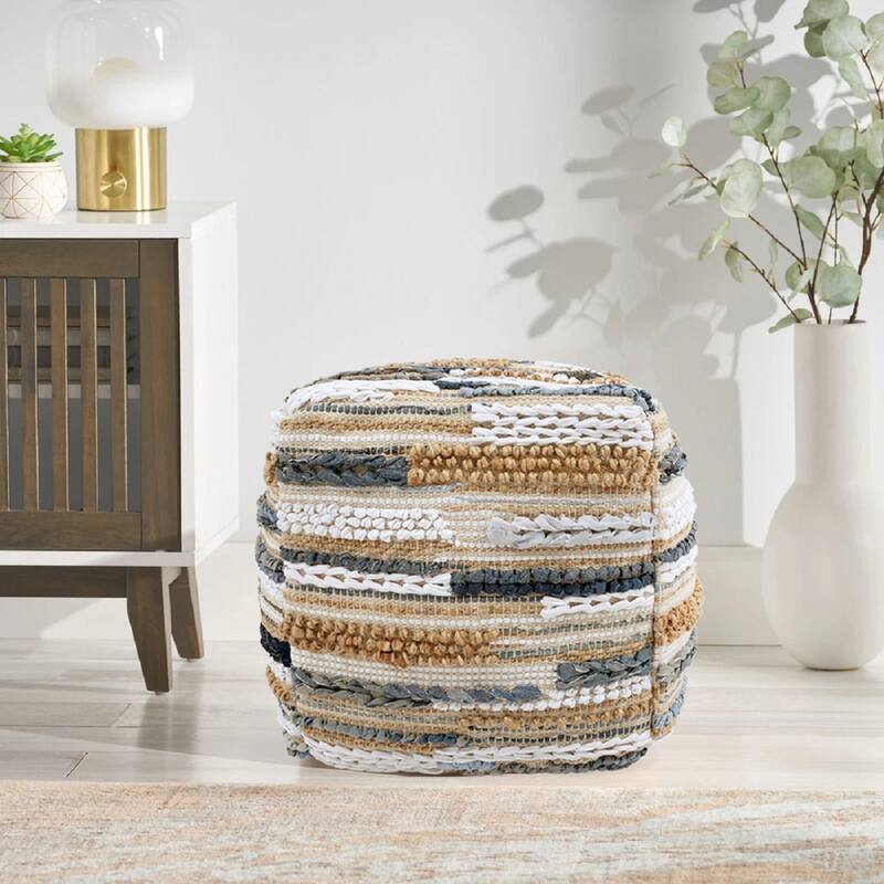 Pasargad Home Grandcanyon Cotton Pouf Ottoman, Multicolor