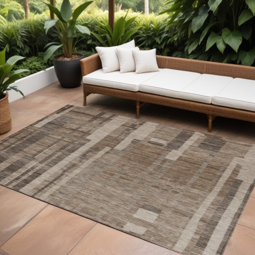 HomeRoots Striped Transitional Rectangle Outdoor Rug