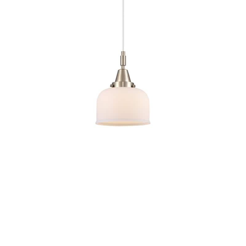 Innovations Lighting 447-1P-12-8 Bell Pendant Bell 8" Wide Mini - Brushed Satin Nickel / Matte White
