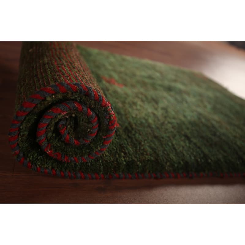 Tribal Green Gabbeh Persian Accent Rug Handmade Wool Carpet - 2'7"x 5'0"
