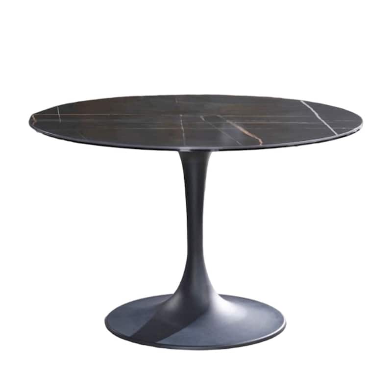 HomeRoots 47" Black Rounded Ceramic And Metal Pedestal Base Dining Table