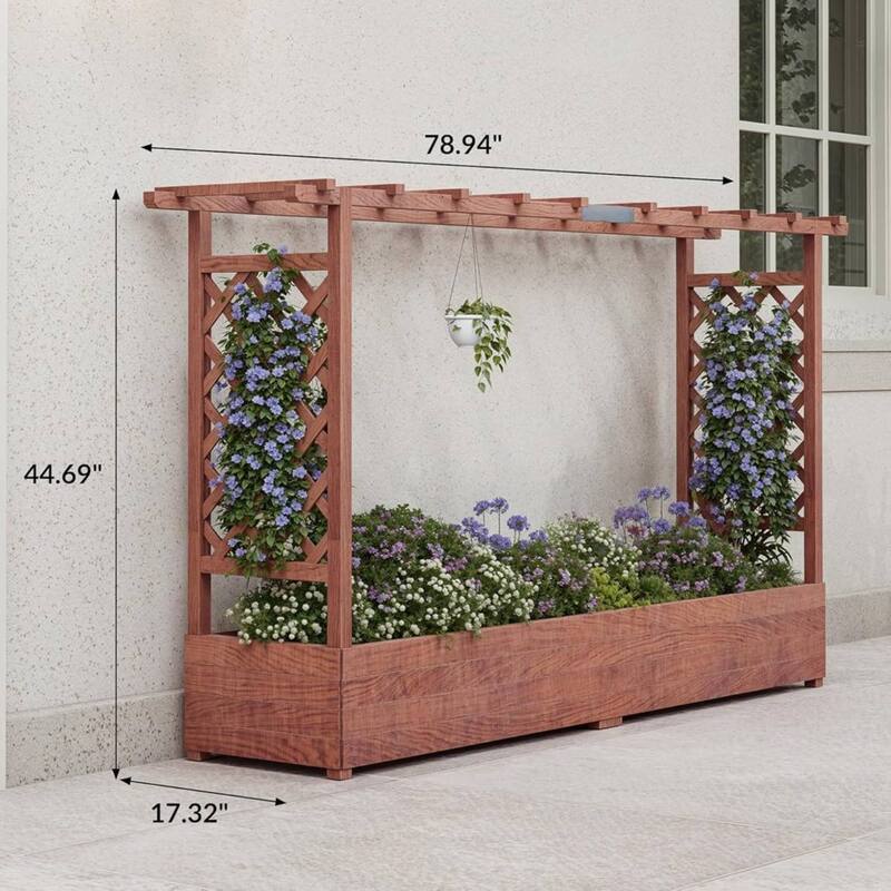 Freestanding Garden Bed Raised Wooden Planter Box with Trellis