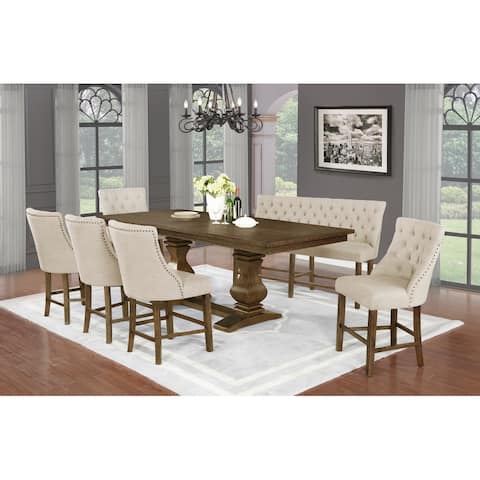 Best Quality Furniture 7-piece Walnut 18" Extension Dining Counter Height Set