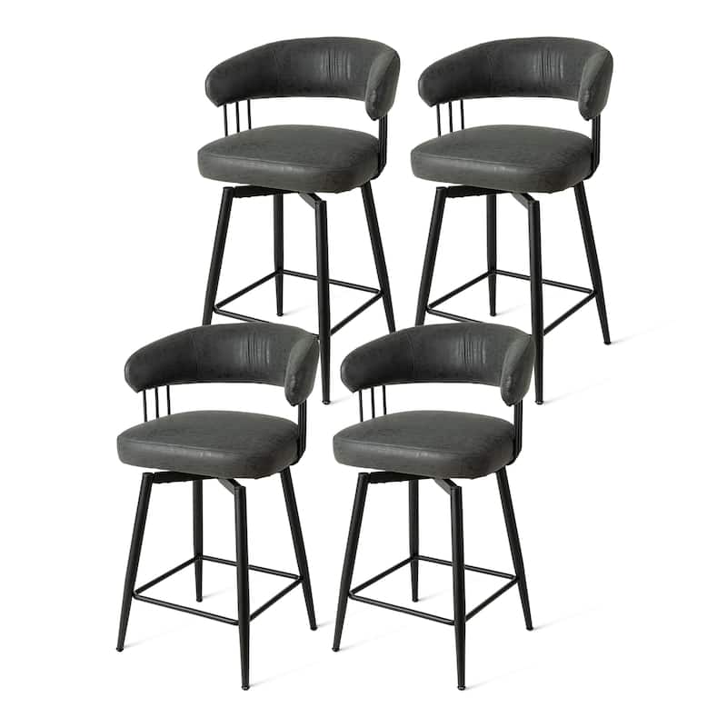 Glitzhome Set of 4 PU Leather Upholstered Swivel Counter or Bar Stools Pub/ Bar Chairs - Black - Counter Height