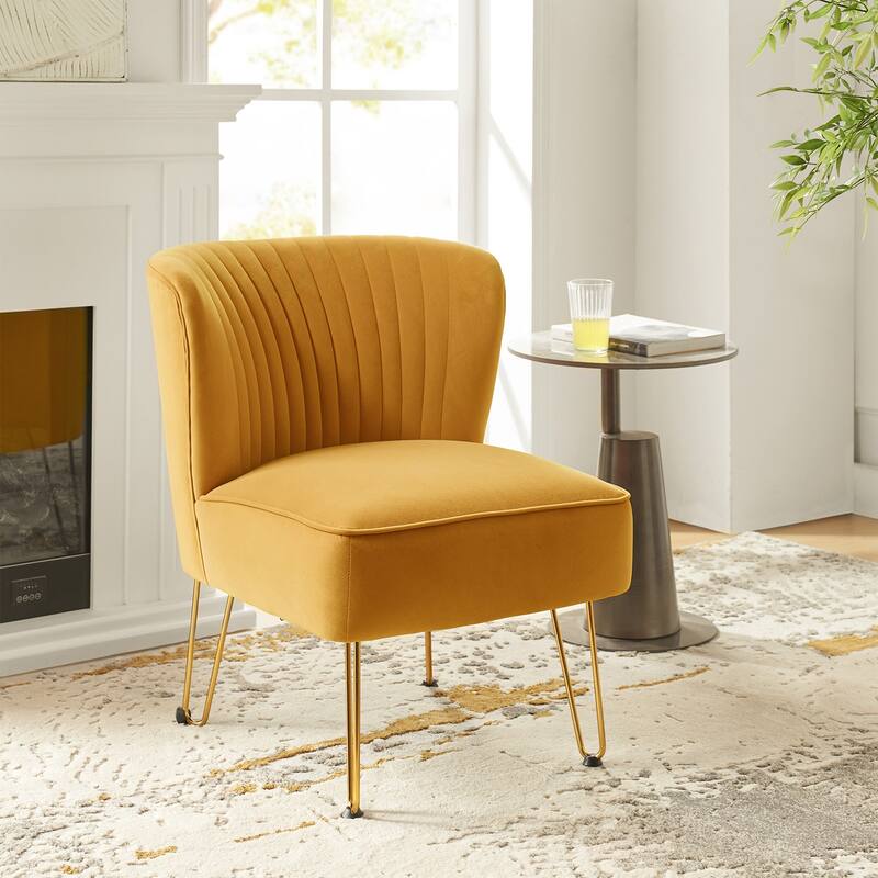 Barto Modern Velvet Tufted Side Chair with Golden Legs by HULALA HOME - MUSTARD
