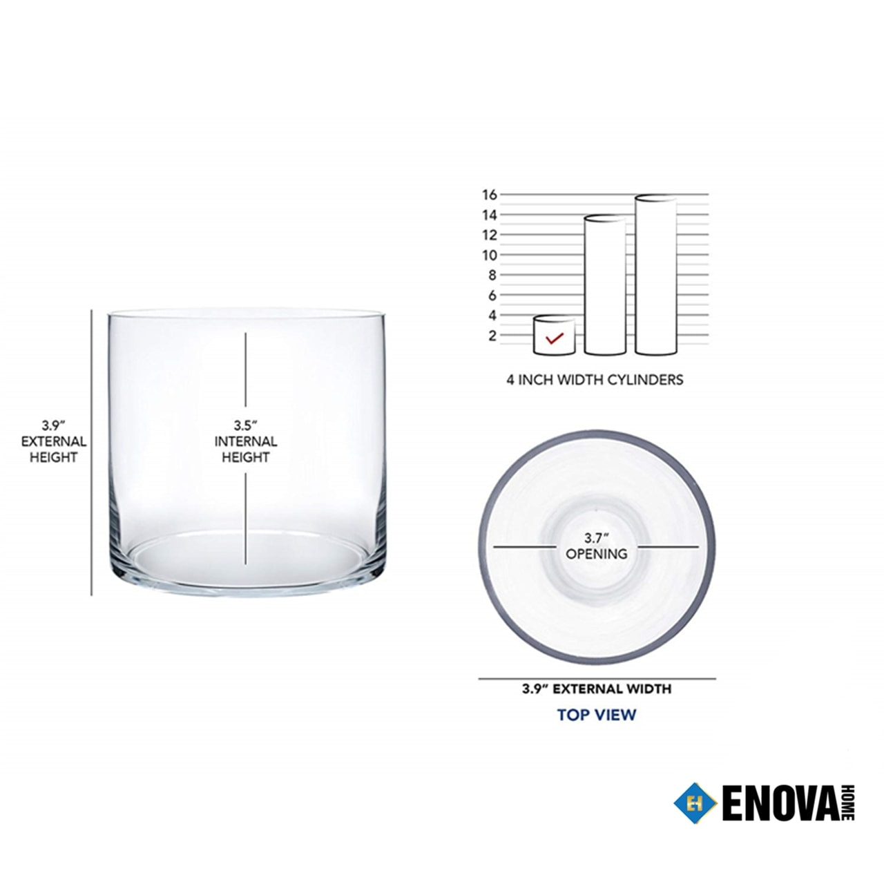 Enova Home Cylinder-Shaped Clear Glass Flower Vase – Elegant Home and Garden Decoration for Fresh or Artificial Flowers-image