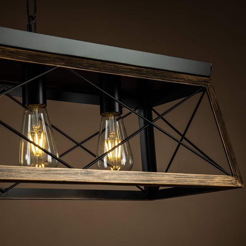 5-Light Square/Rectangle Farmhouse Chandelier For Kitchen Island With Wrought Iron Accents
