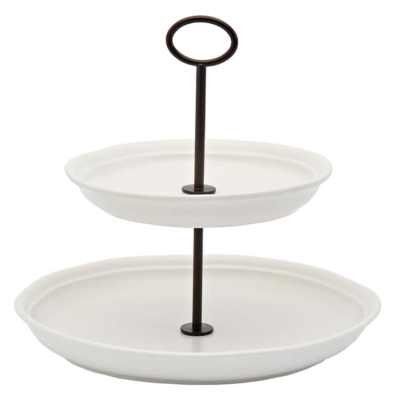 Bee & Willow White Stoneware 2 Tier Round Server