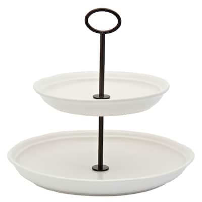 Bee & Willow White Stoneware 2 Tier Round Server