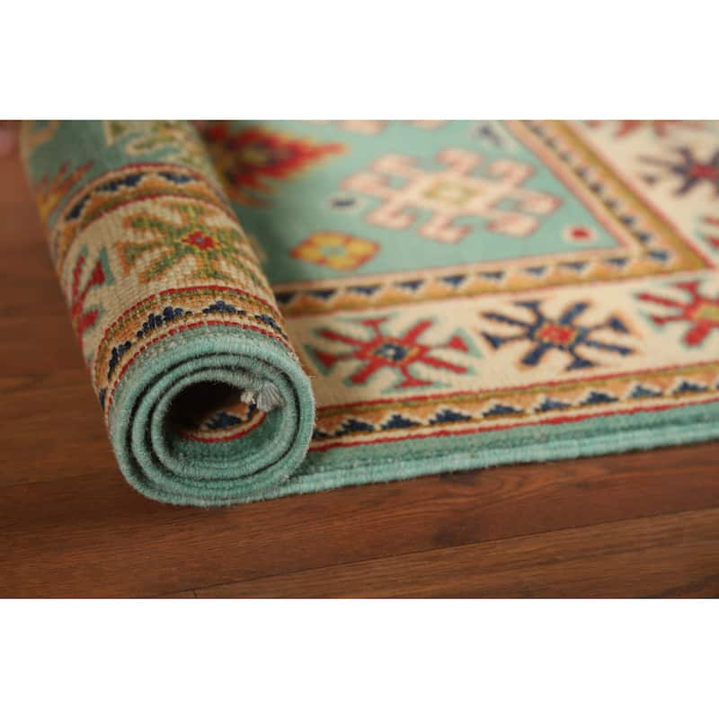 Turquoise Blue Kazak Oriental Accent Foyer Rug Handmade Wool Carpet - 2'0"x 3'0"