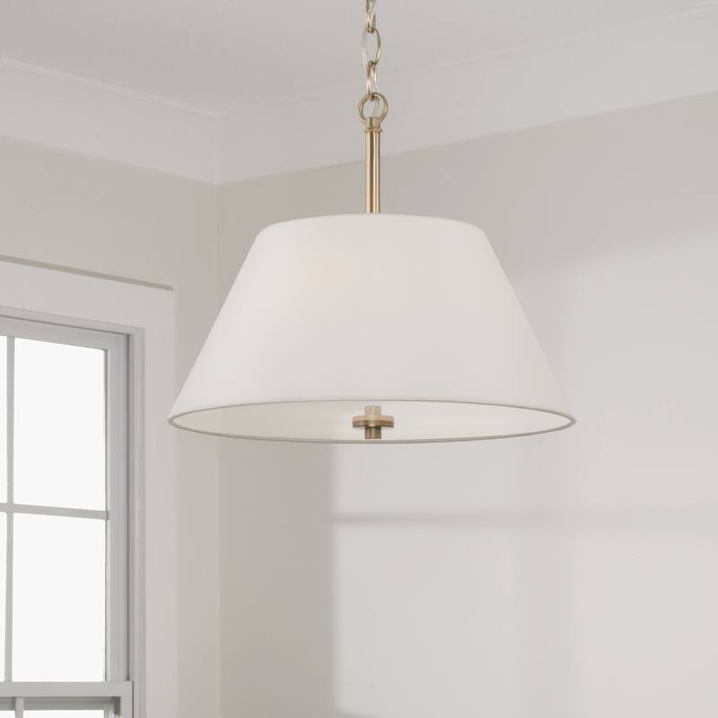 15"W x 13.25"H 3-Light Dual Mount Pendant in Matte Brass with White Fabric Shade and Glass Diffuser - 15"W x 13.25"H