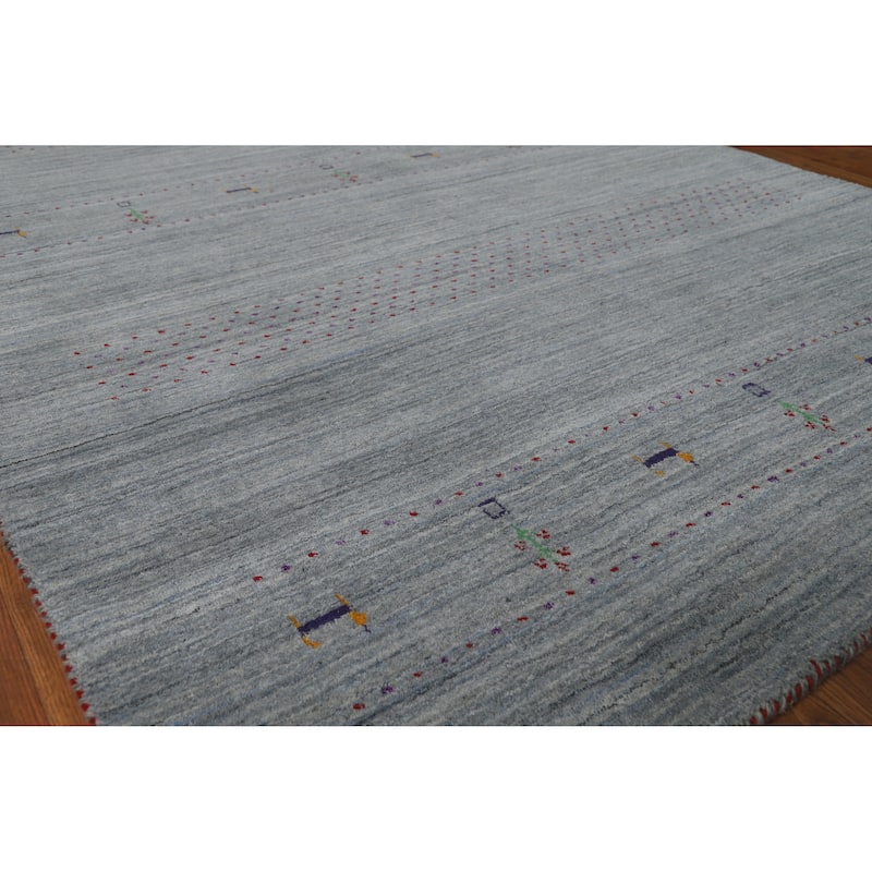 Hand Knotted Oriental 100% Wool Carpet Tribal Stripe Greys & Charcoal Gabbeh Area Rug - 8' 4'' X 5' 2''