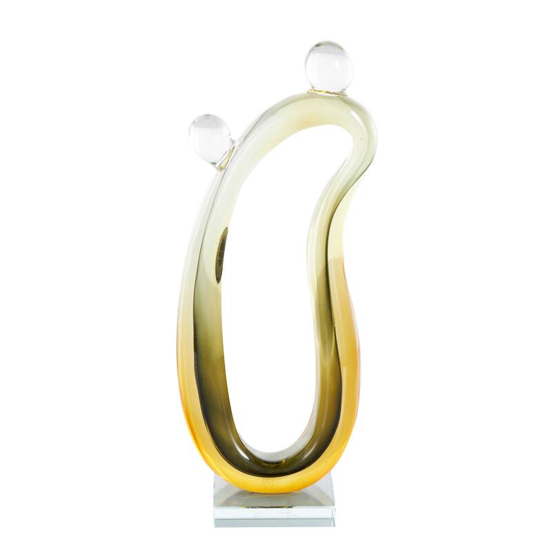 Orange Glass Curved Cutout Ombre Abstract Decorative Sculpture with 2 Small Orbs