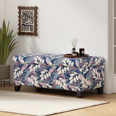 Luxury Storage Ottoman with Floral Patterned Fabric Soft-Close Hinges