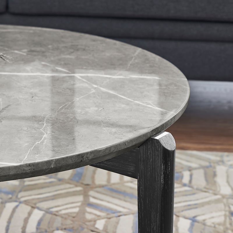 Living Room Coffee Table: Modern and stylish 24 inch round small coffee table, imitation marble tabletop