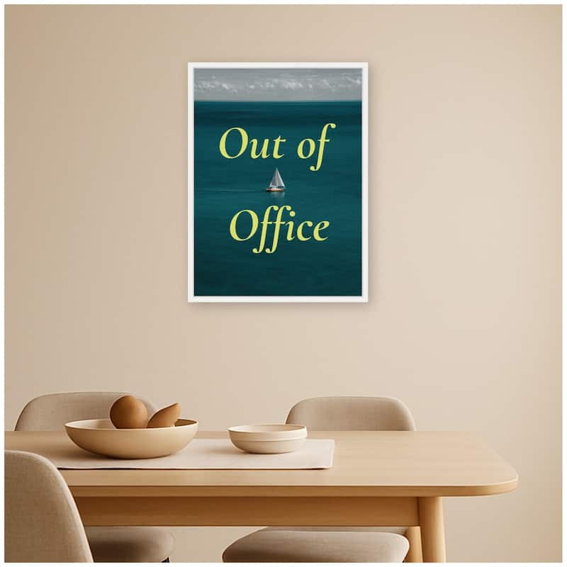 Kate and Laurel Out Of Office Boat Landscape by Megan Ryan Framed Canvas Wall Art Print