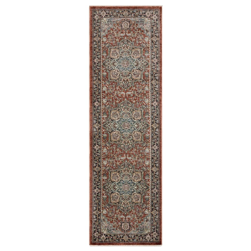 Esme Traditional Medallion Red/ Blue Area Rug - 2' 3" x 7' 6" - Runner