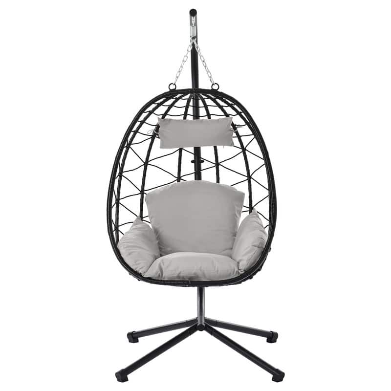 Wicker Hanging Egg Chair with Stand - Boho Swing Chair for Patio, Living Room, Bedroom & Balcony