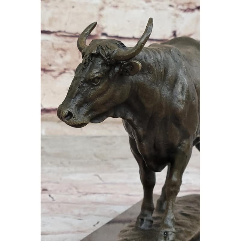 Bronze Imitative Bull Cow Imitative Cattle Sculpture Statue Figure On Marble Base By Milo