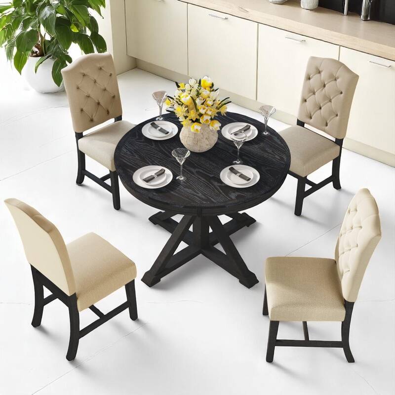 Farmhouse Style Dining Set with Extendable Oval Table and Fabric Chairs, 5-Piece Wood Dining Set - Espresso