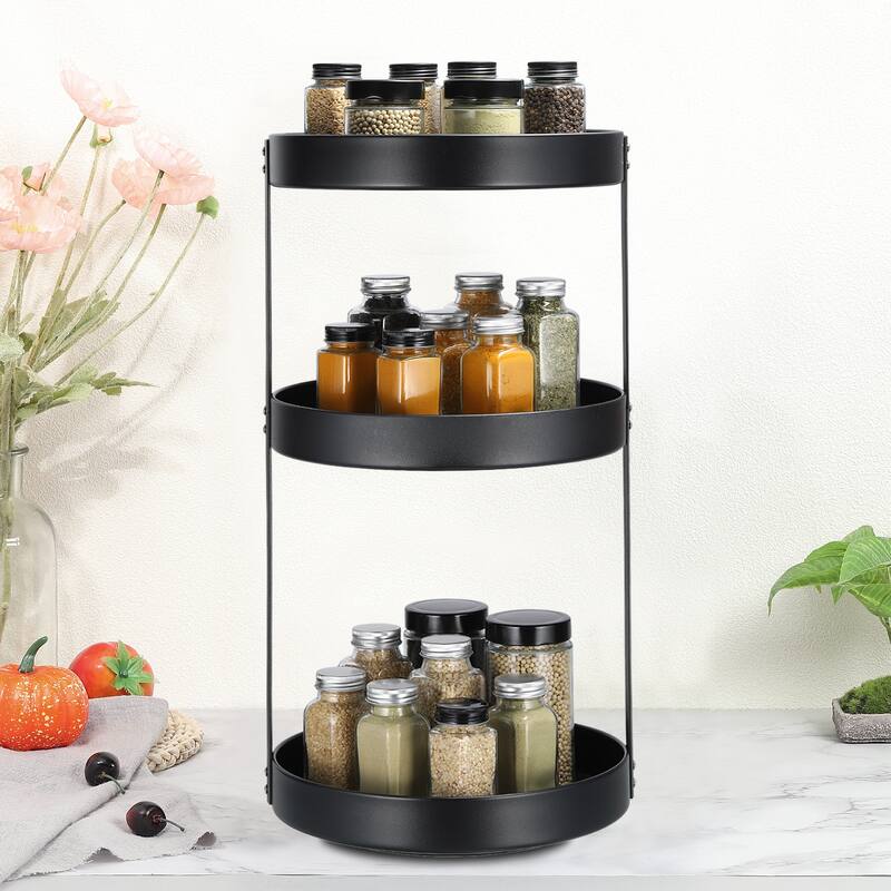 3 Tier Lazy Susan Turntable, 12inch Metal Spice Rack Organizer for Countertop - Black