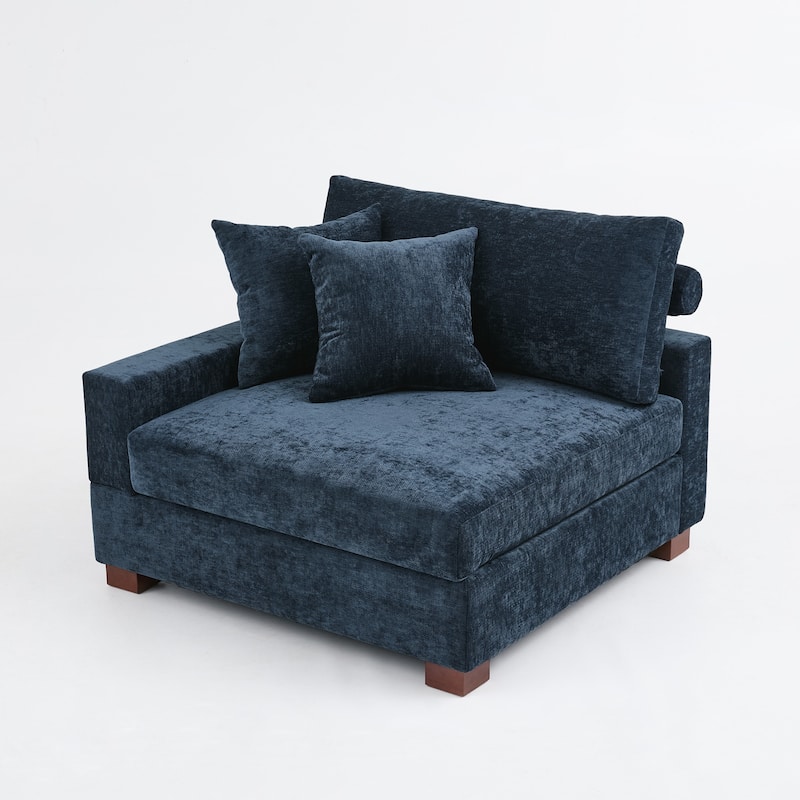 41" W Modern Chenille Corner Arm Accent Chair Sectional Module with Pillows