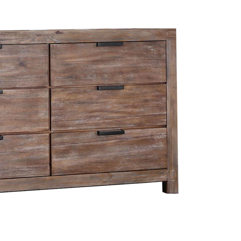 6 Drawer Rustic Style Wooden Dresser with Block Legs, Brown