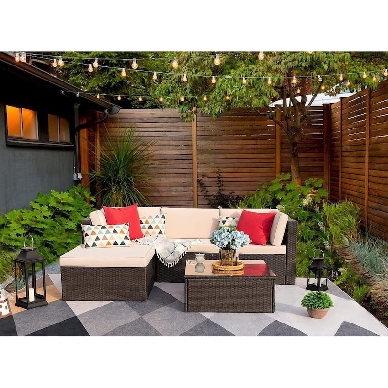 5 Pieces Patio Furniture Set Outdoor Sectional Sofa Outdoor Furniture - Beige/Red