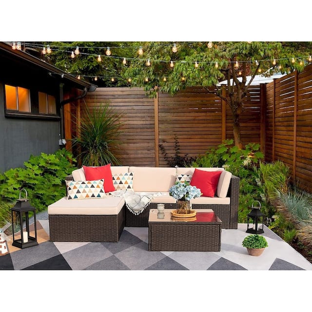 Homall 5 Pieces Patio Furniture Sets Outdoor Sectional Sofa Manual Weaving Rattan