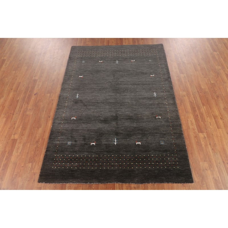 Tribal Gabbeh Oriental Area Rug Handmade Gray Wool Carpet - 5'4"x 7'7"