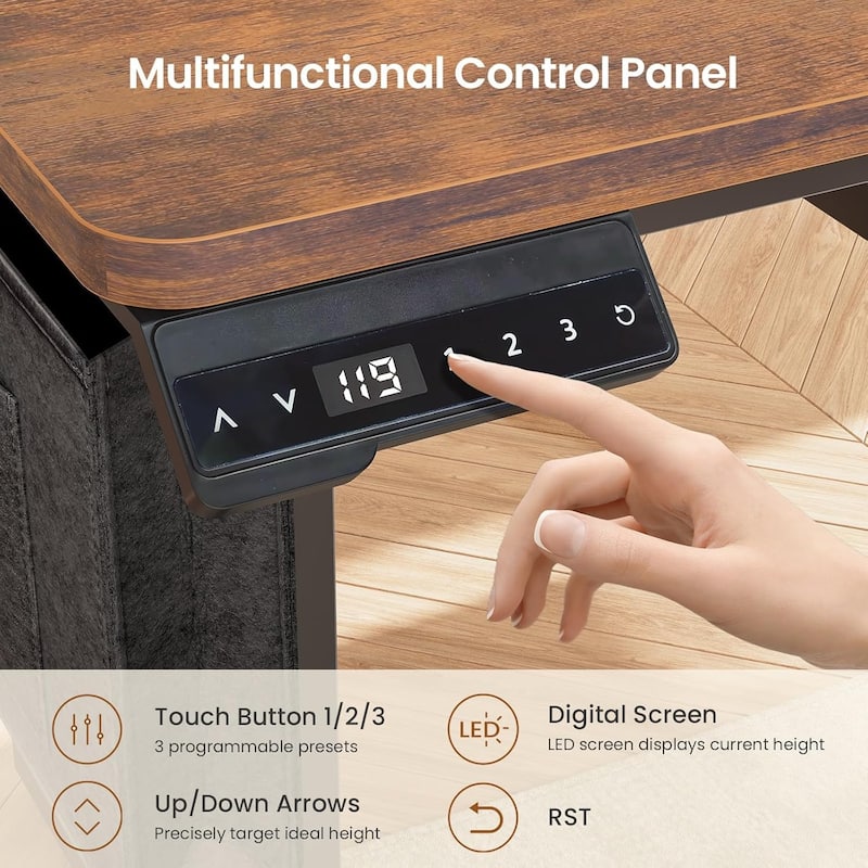 L Shaped Electric Standing Desk with File Cabinet Height Adjustable 63 x 53''