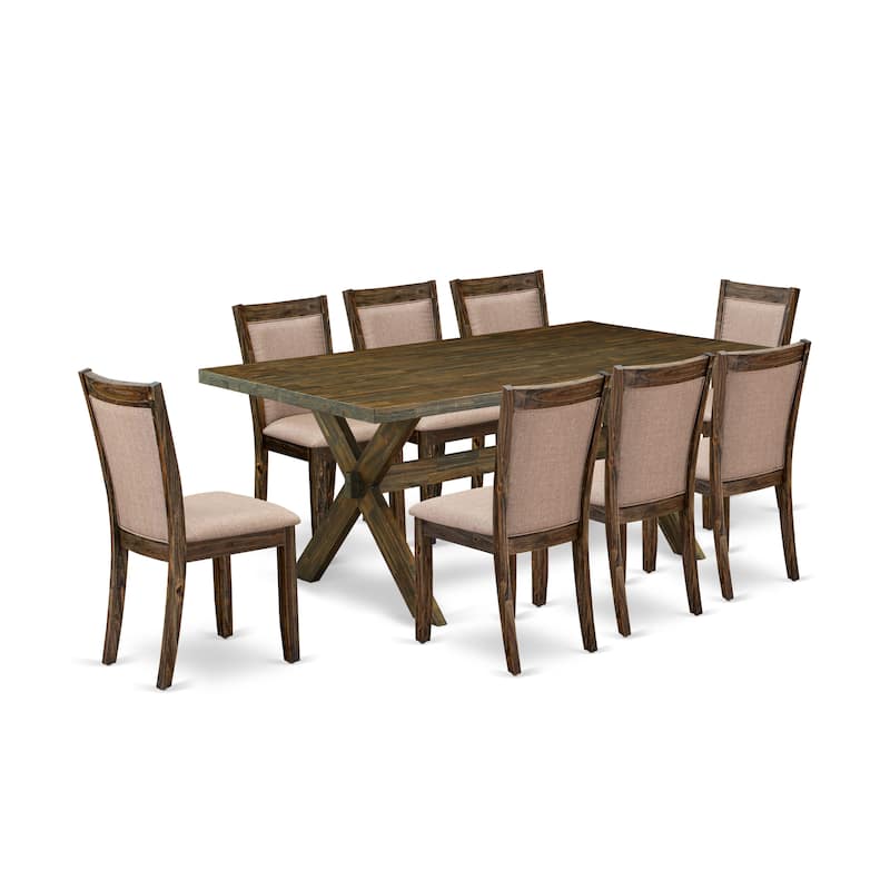 East West Furniture Dining Set- a Dining Table and Dark Khaki Linen Fabric Parson Chairs, Distressed Jacobean(Pieces Options)