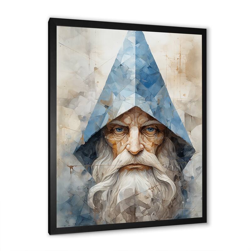 Designart "Fantasy Beige And Blue Gnome Portrait II" Gnome Framed Canvas Art Print