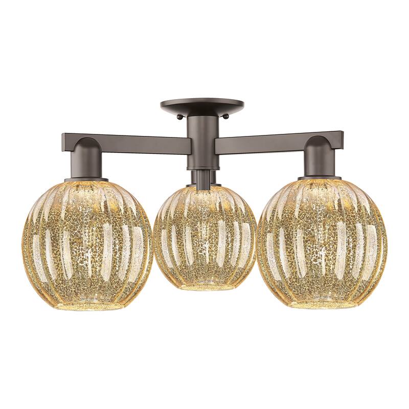 Innovations Lighting Downtown Urban - Preston - 3 Light 25" Globe Shade Semi-Flush Mount