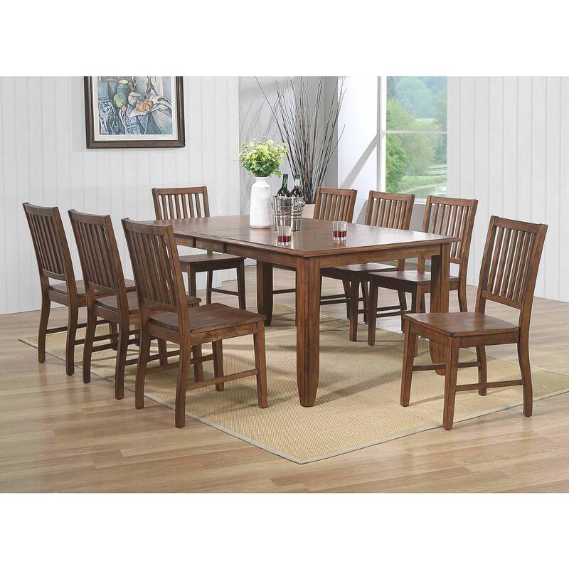 Extendable Dining Table Set for 8 - 72" Rectangular Table with 8 Chairs - Amish Brown Finish