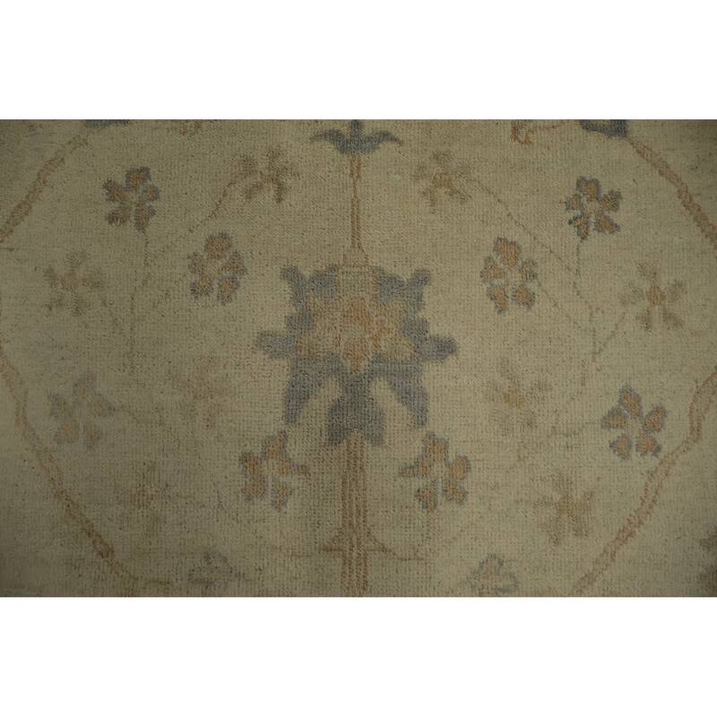 Hand Knotted Oriental 100% Wool Carpet Transitional Floral Beige & Ivories Oushak Area Rug - 12' 0'' X 8' 10''