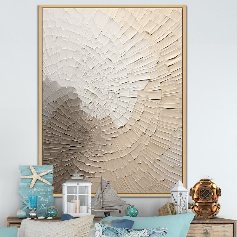 Designart "Graceful Minimalism Beige Muted Art" Ray Framed Wall Art Living Room - 12 in. wide x 20 in. high - Maple