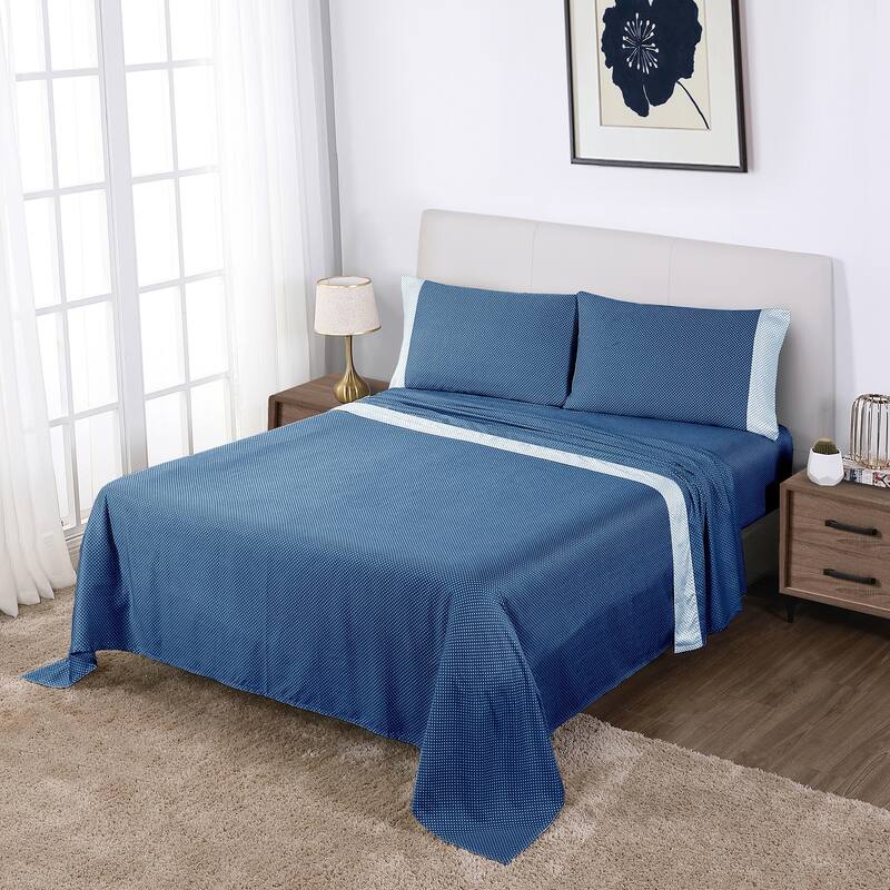 Anne Klein Westhill Dot 4-Piece Cotton Sateen Sheet Set - Full - Navy