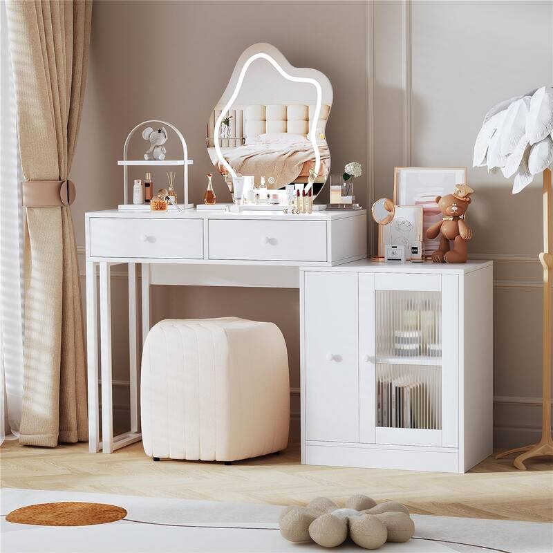 Makeup Vanity with 3-Color Touch Screen Lighted Mirror