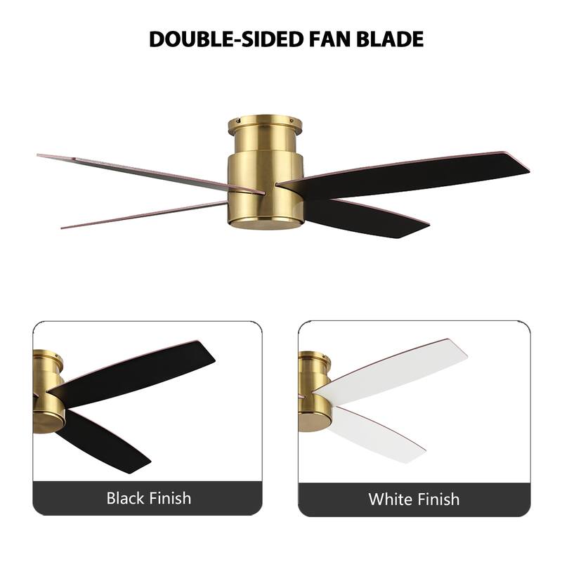 WINGBO 44" and 52" Flush Mount DC Ceiling Fan without Lights, 4 Reversible Blades