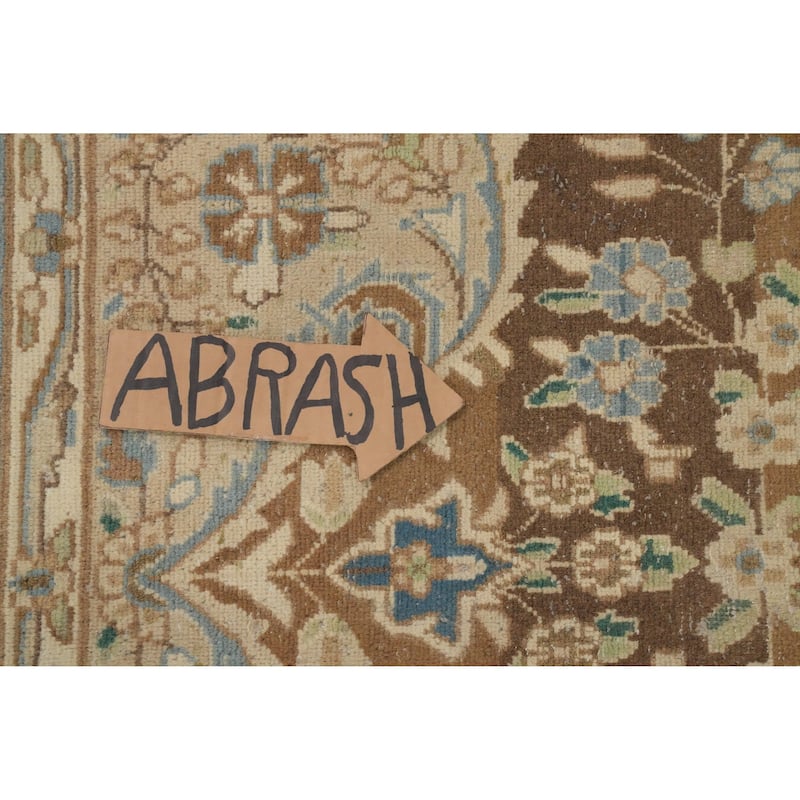 Hand Knotted Oriental 100% Wool Carpet Traditional Floral Brown Kerman Area Rug - 12' 11'' X 9' 6''
