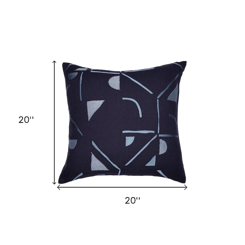 HomeRoots 20" Blue Geometric Cotton Blend Throw Pillow With Embroidery