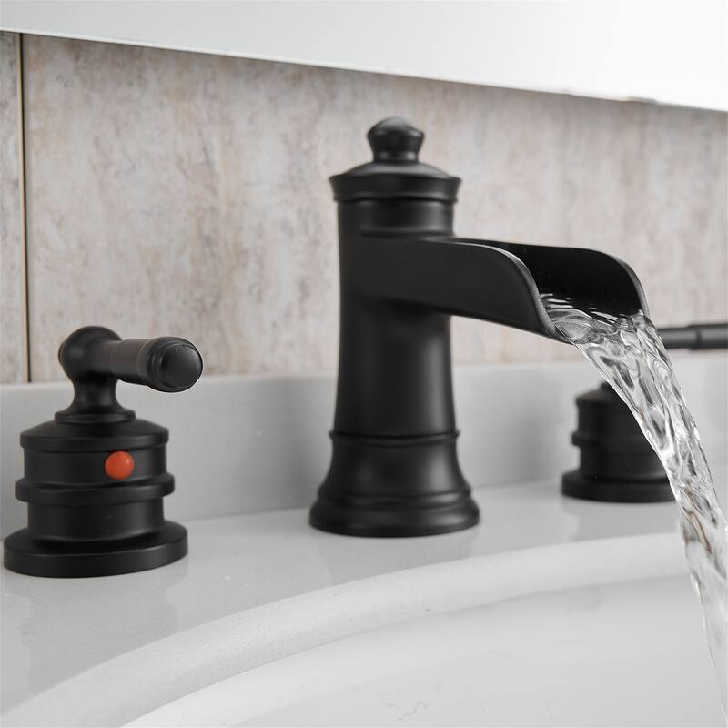 Waterfall 8 Inch Widespread Bathroom Faucet with Pop-up Drain Brass Double Handle Modern Bathroom Sink Basin Taps