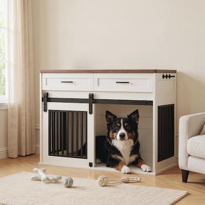 44.5'' Dog Crate Furniture, with Sliding Barn Door