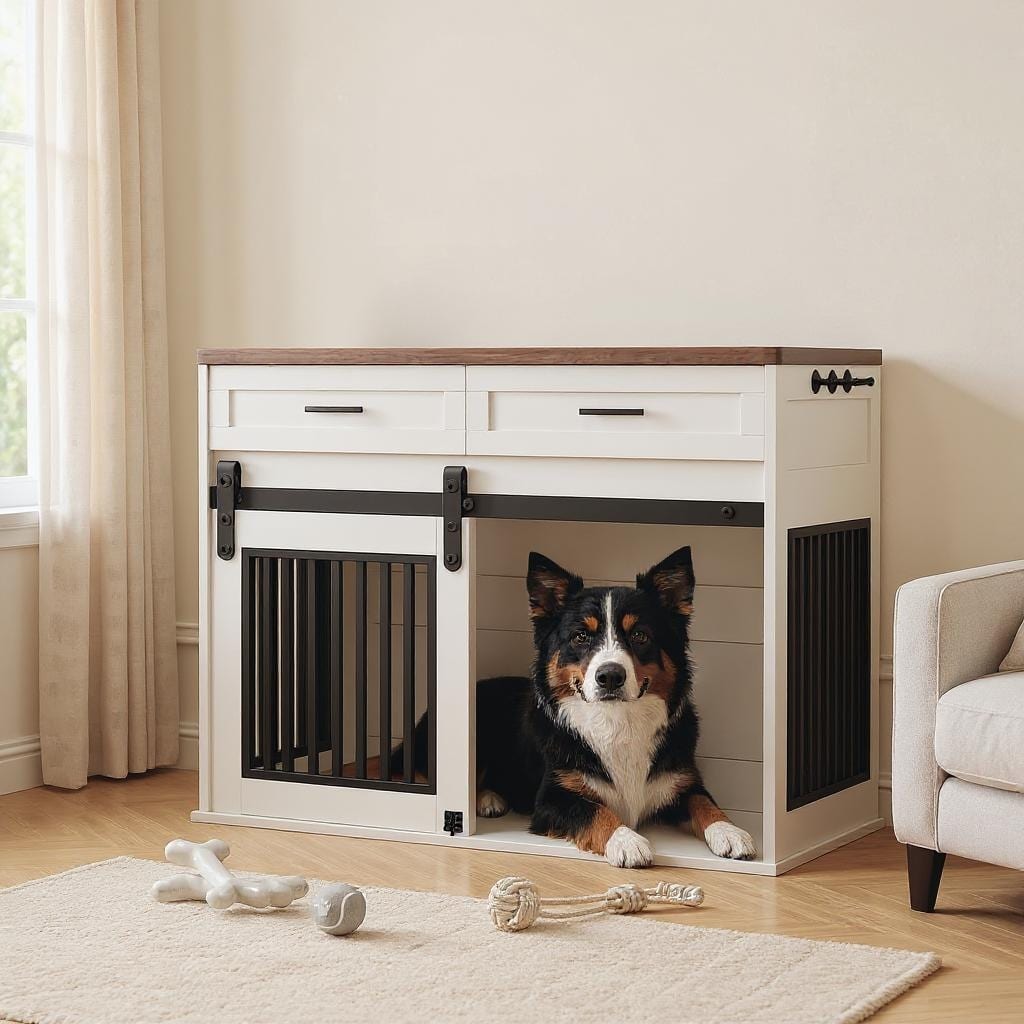 44.5'' Dog Crate Furniture, with Sliding Barn Door
