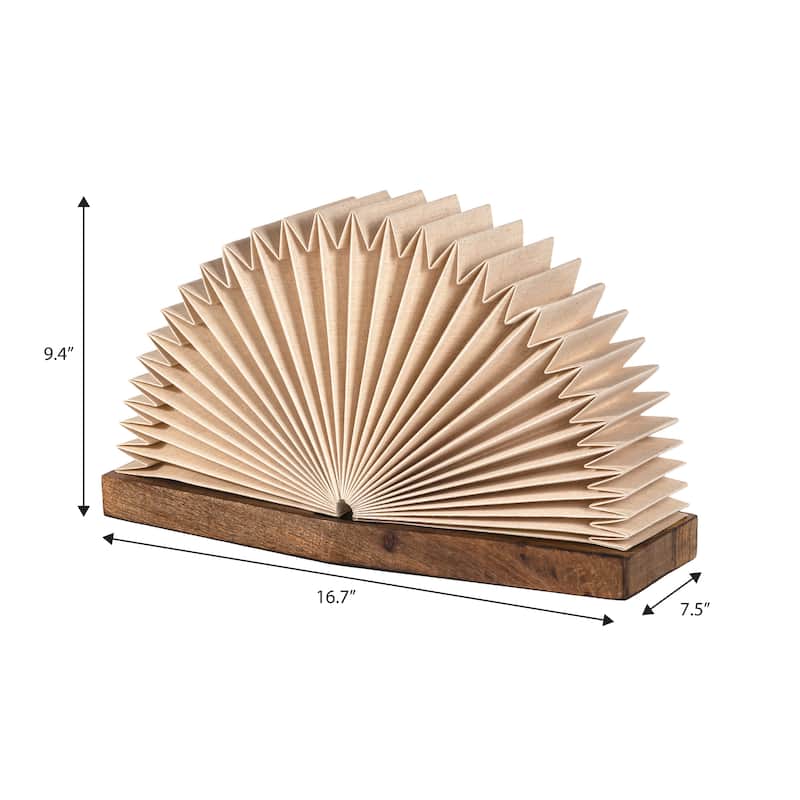 Darla Modern Art Deco Paper Half Pleated Fan LED Table Lamp, Natural